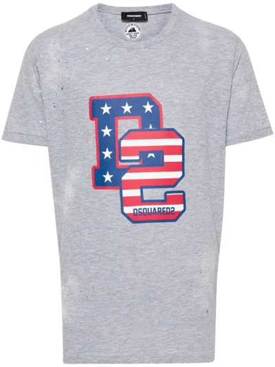 Dsquared2 Logo-print Distressed T-shirt In Gray