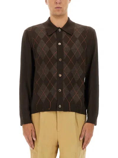 Our Legacy Evenin Polo Shirt Pub Argyle Fine Wool In Brown