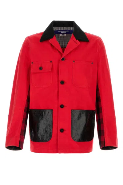 Junya Watanabe Denim Jacket With Checkered Pattern And Pockets In Red