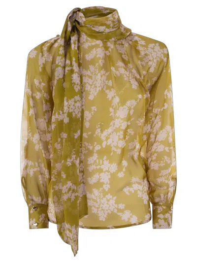 Elisabetta Franchi Floral Print Silk Blouse With Bow Detail In Yellow