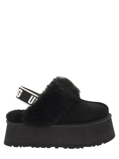 Ugg Shearling Platform Slingback Slippers In Black
