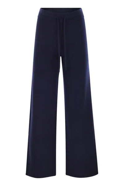 Mc2 Saint Barth Wide-leg Knit Pants With Elastic Waistband In Blue