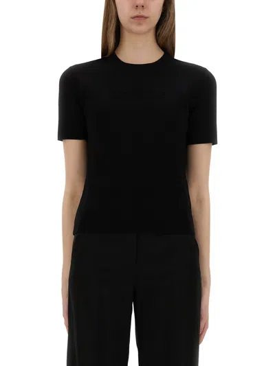 Max Mara Slim Fit Crew Neck Short Sleeve Top In Black
