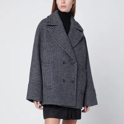 Calvin Klein Double-breasted Houndstooth Short Coat In Gray