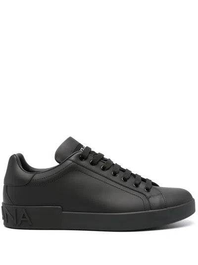 Dolce & Gabbana Portofino Light Sneaker In Calfskin For Men In Black