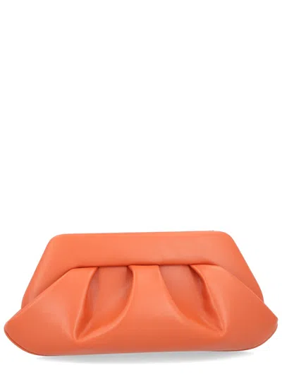 Themoirè Rectangular Pleated Clutch Shoulder Strap In Orange