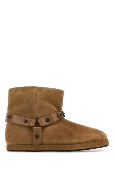 Balenciaga Alaska Studded Leather-trimmed Fleece-lined Suede Ankle Boots In Brown
