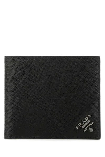 Prada Black Leather Wallet In Black