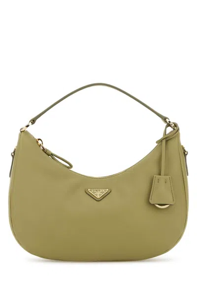 Prada Leather Handbag With Structured Shape And Strap In Green