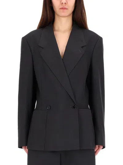 Lemaire Grey Polyester-blend Oversized Double-breasted Blazer In Black