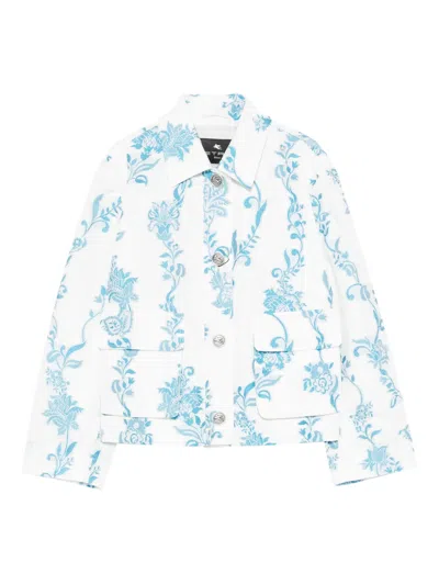 Etro Floral-embroidered Patch-pockets Jacket In Blue