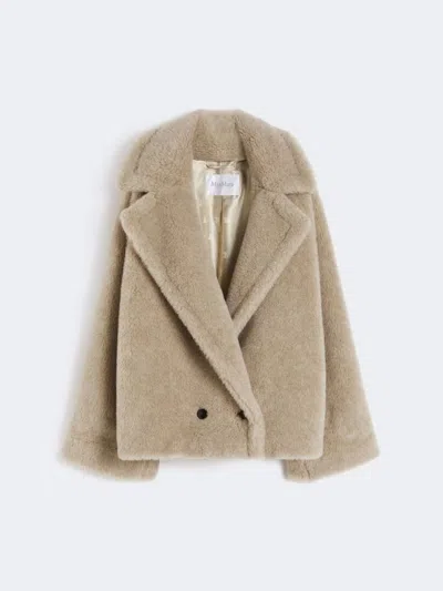 Max Mara Double-breasted Teddy Coat In Brown