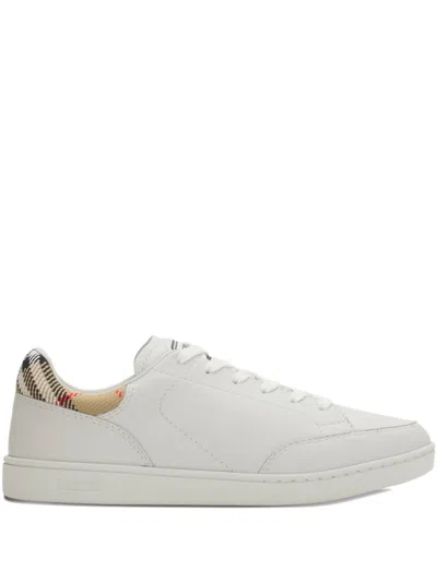 Burberry Low Top Sneakers Contrast Heel Detail Rubber Sole In White