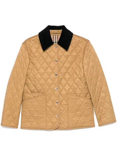 Burberry Giacca Trapuntata Con Colletto In Velluto In Brown