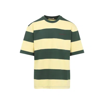 Marni Green And Yellow Maxi-stripe Cotton T-shirt In Multi