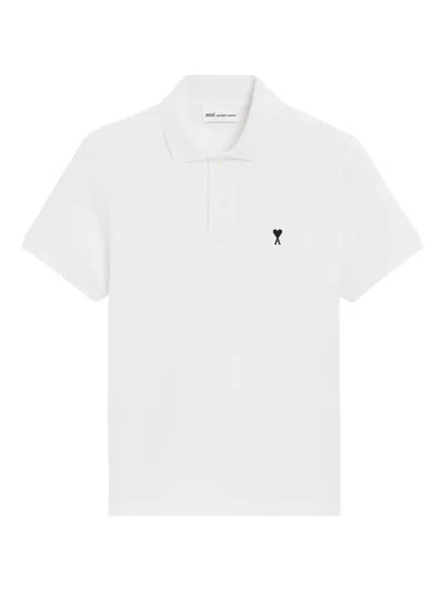 Ami Alexandre Mattiussi Ami Paris Men White Polo Shirt With Adc Embroidery On The Front And Classic Collar In Cotton Man In Multi
