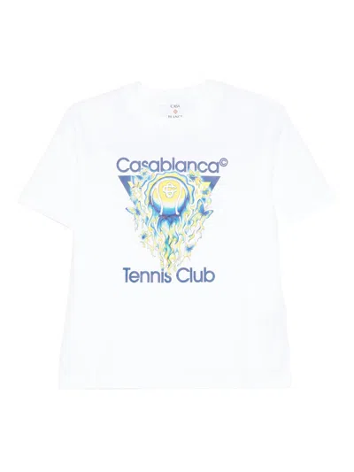 Casablanca Tennis Club Boxy Front Flame Cotton T-shirt In White