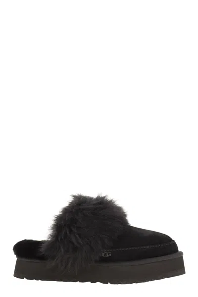 Ugg Disquette Shearling-trimmed Suede Slippers In Black