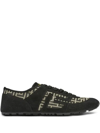Balmain Racer 45 Monogram Jacquard Lace Up Sneakers In Black