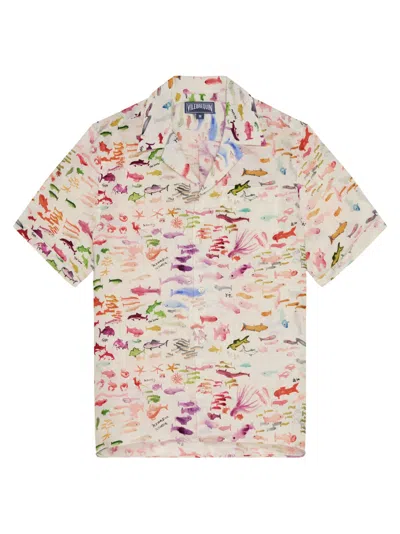 Vilebrequin Vbq X Fabrice Hyber Pescador Linen Bowling Shirt In White