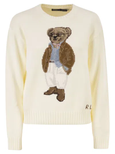 Polo Ralph Lauren Cotton Bear Long Sleeve Crew Neck In White