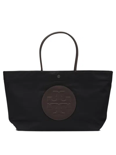 Tory Burch Ella Twisted Black Tote Bag With Logo On The Front In Ecoleather Woman In Black