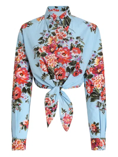 Dolce & Gabbana Floral Shirt Collared Neck Long Sleeves Tie Front In Multi