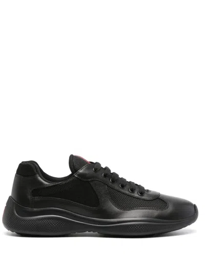 Prada Technical Sneakers Mesh Panels Rubber Sole In Black