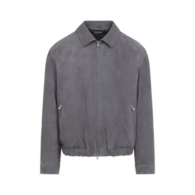 Brunello Cucinelli Suede Jacket Collared Design Elasticated Hem Pockets In Gray