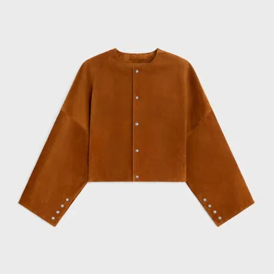 Celine Cardigan Jacket In Suede In Brown