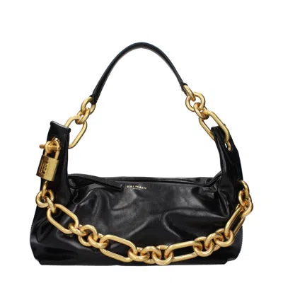 Balmain Medium Leather Shoulder Bag With Chain Strap In Black