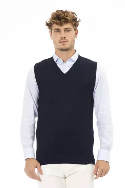 Alpha Studio Blue Viscose Vest In Blue