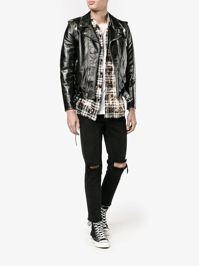 Shop Saint Laurent Distressed Biker Jacket