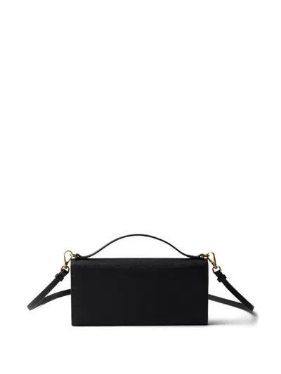 Prada Saffiano-leather Wallet With Shoulder Strap In Black
