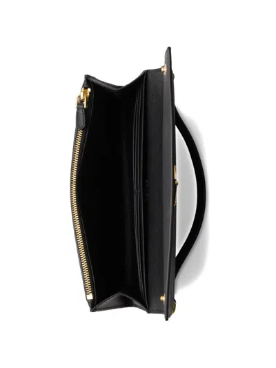 Prada Saffiano-leather Wallet With Shoulder Strap In Black