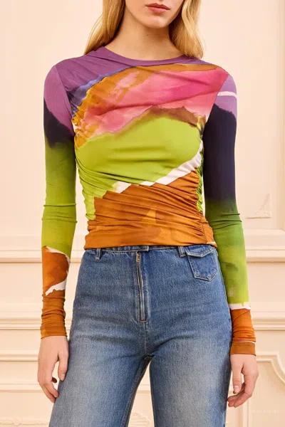 Ulla Johnson Paradis Ruched Jersey Top In Multi