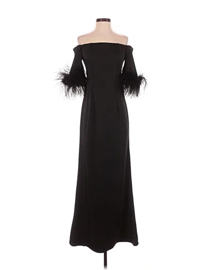 Mac Duggal Feather Trim Off The Shoulder Satin Trumpet Gown In Black