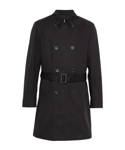 Herno Double-breasted Trench Coat In Black