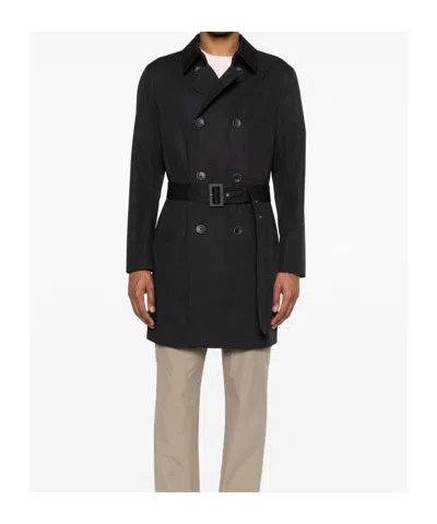 Herno Double-breasted Trench Coat In Black