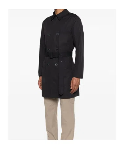 Herno Double-breasted Trench Coat In Black