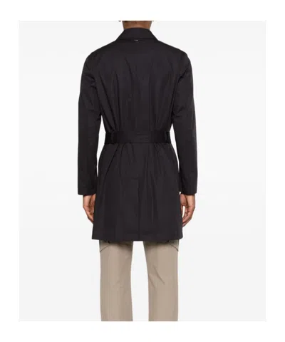 Herno Double-breasted Trench Coat In Black