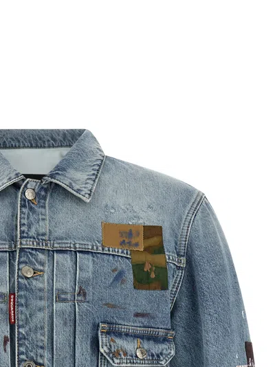 Dsquared2 Rebel Patchwork Denim Jacket In Blue