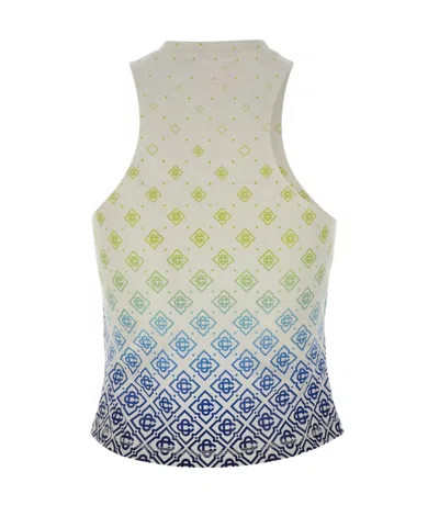 Casablanca Printed Draped Monogram Draped Top In White