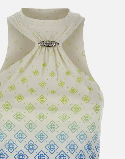 Casablanca Printed Draped Monogram Draped Top In White