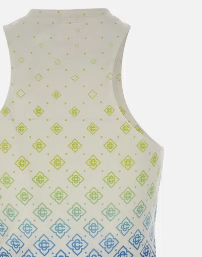 Casablanca Printed Draped Monogram Draped Top In White
