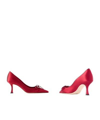 Jimmy Choo Women's Auria 70mm Crystal-embellished Bow Satin Pumps In Red