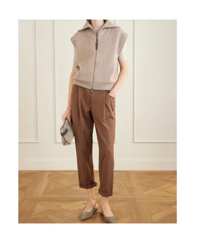 Brunello Cucinelli Zip-up Collared Vest In Brown