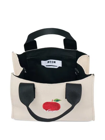 Msgm Embroidered Tote Bag In Neutral