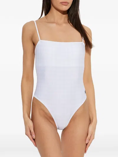 Perfect Moment Houndstooth-pattern Swimsuit In White