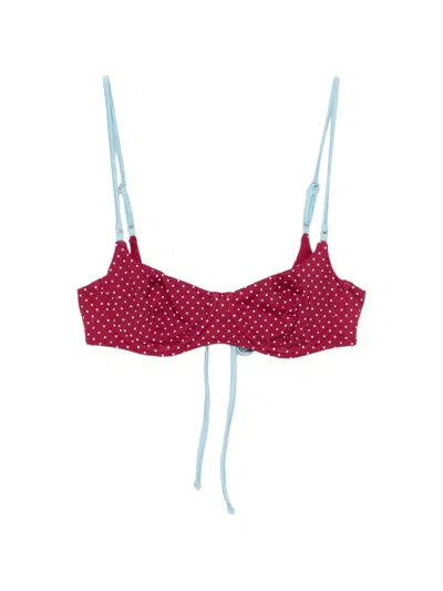 Frankies Bikinis Polka-dot-pattern Bikini Top In Red